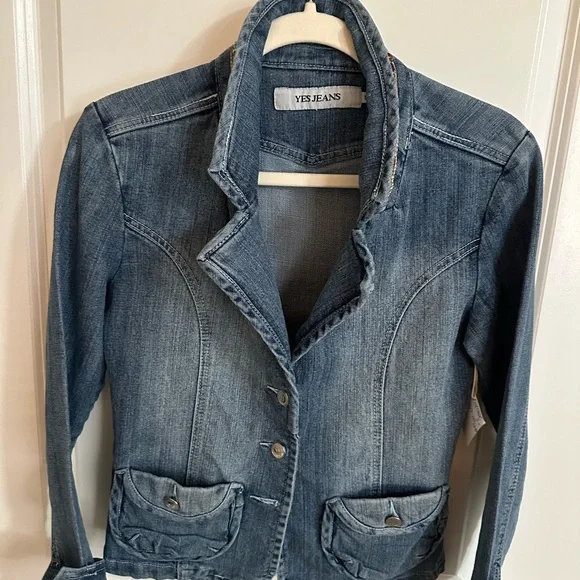 Vintage Denim Jacket, Italian Silk Print insert. Casual,soft,chic,unique jacket.